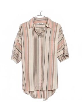 Madewell Striped Button-Down Shirt in Pink, Cream, Tan